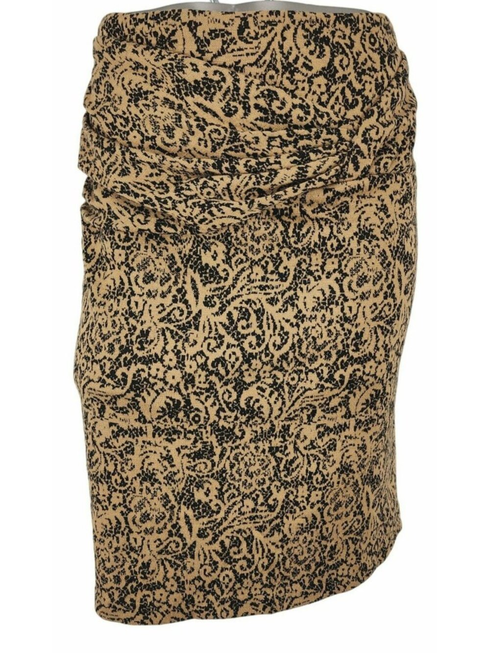Women's Sunny Leigh Fitted Skirt Gold Black Patterned 12 Gathered Drape Front